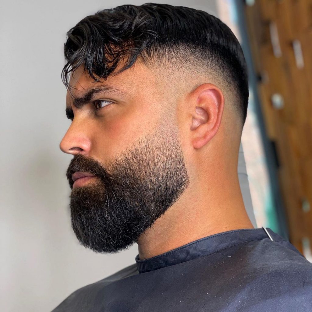 Bald fade haircut with beard