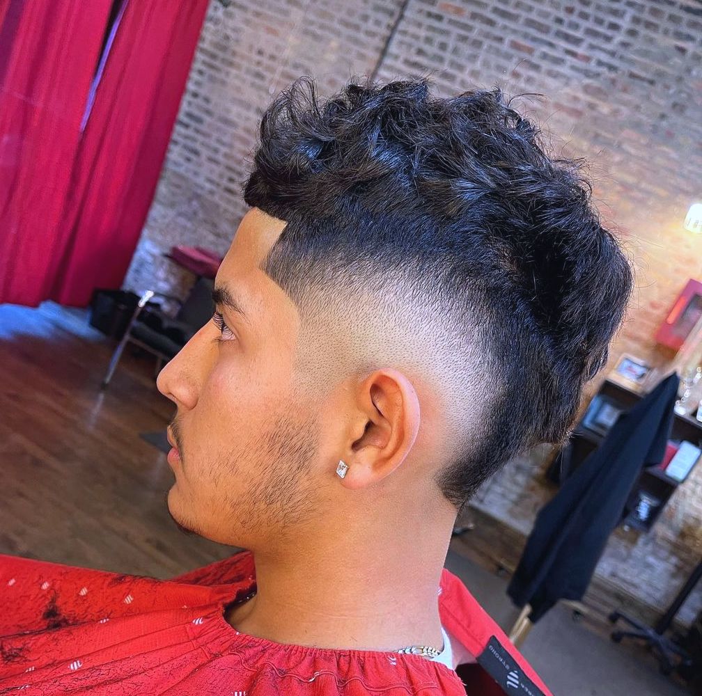 Burst fade mohawk wavy hair 