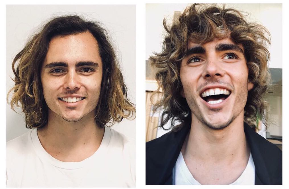 Curly haircut for men with bangs