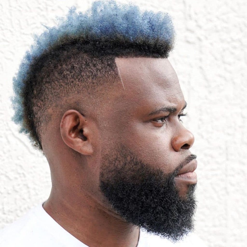 Burst fade mohawk for Black man with beard