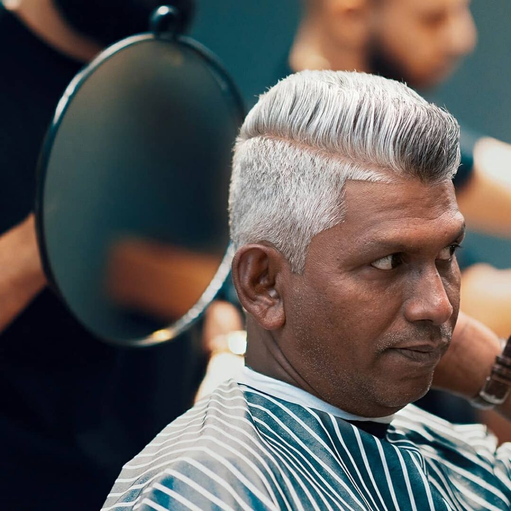 Older man haircut white hair