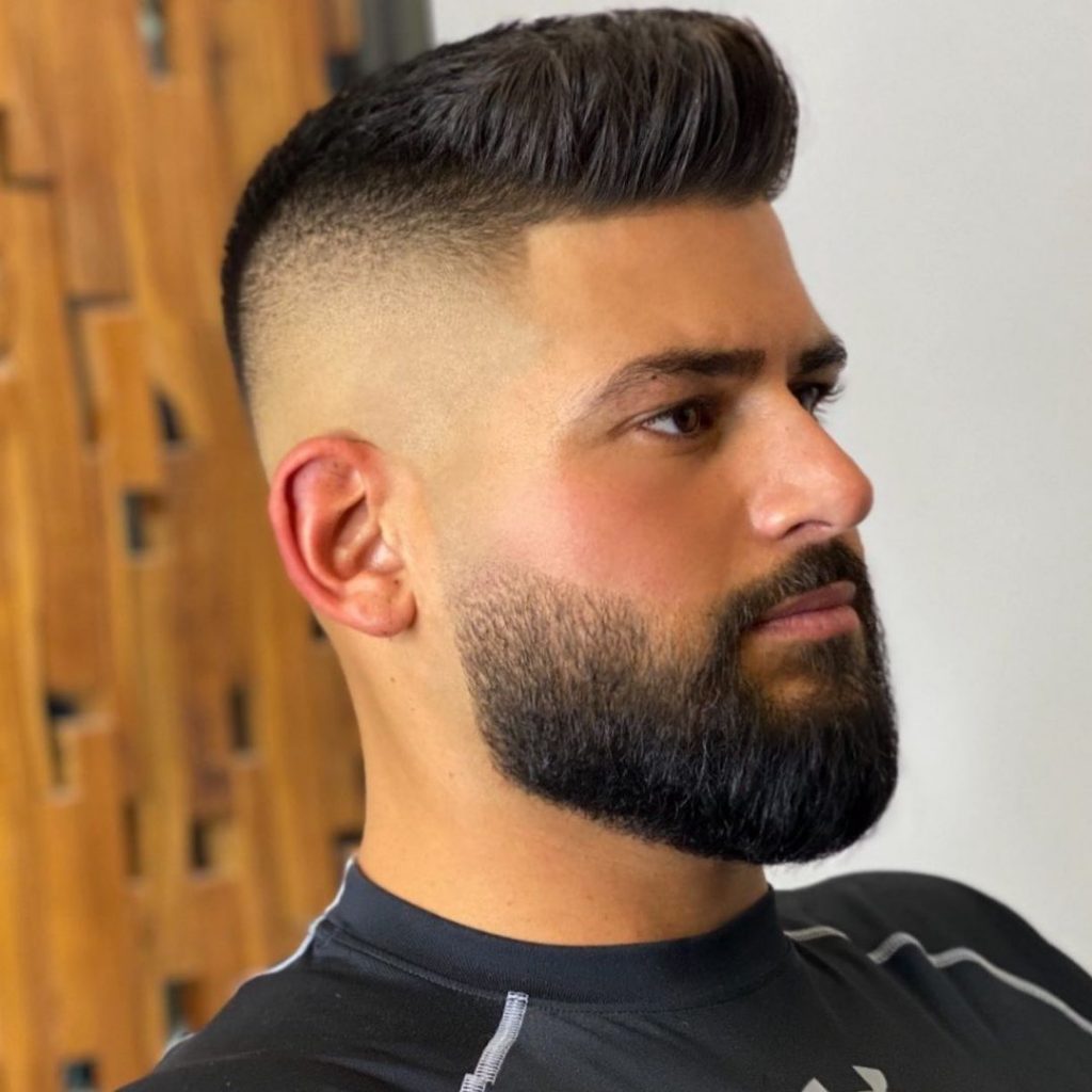 High fade haircut with beard