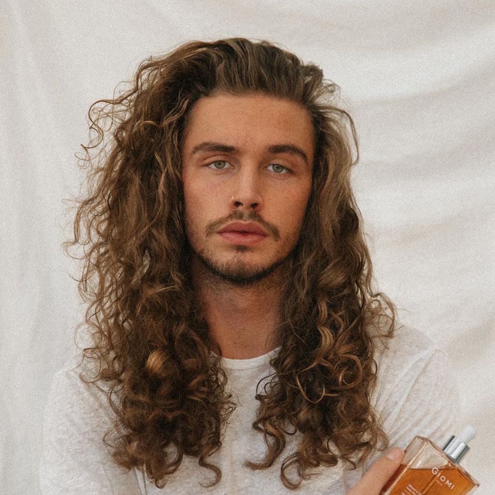 Very long curly hair men