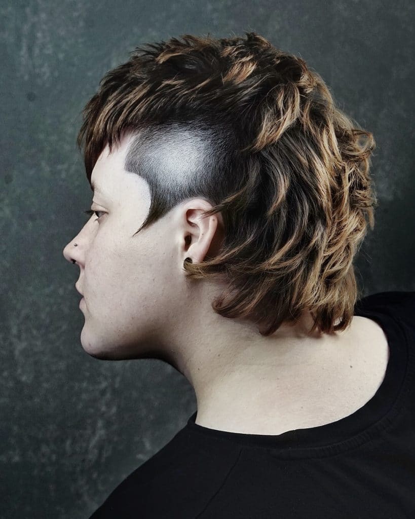 Temp fade mullet for wavy hair