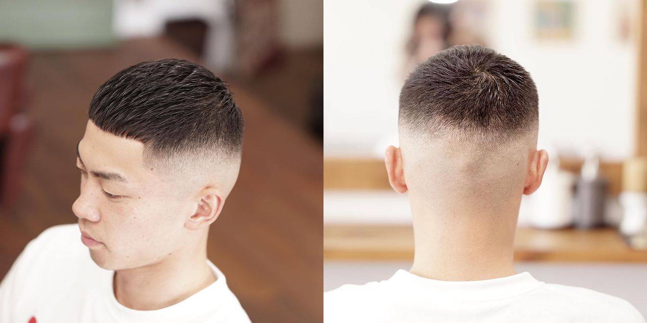 Short crop haircut with high fade