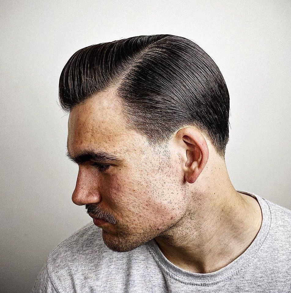 Medium length hair men side part