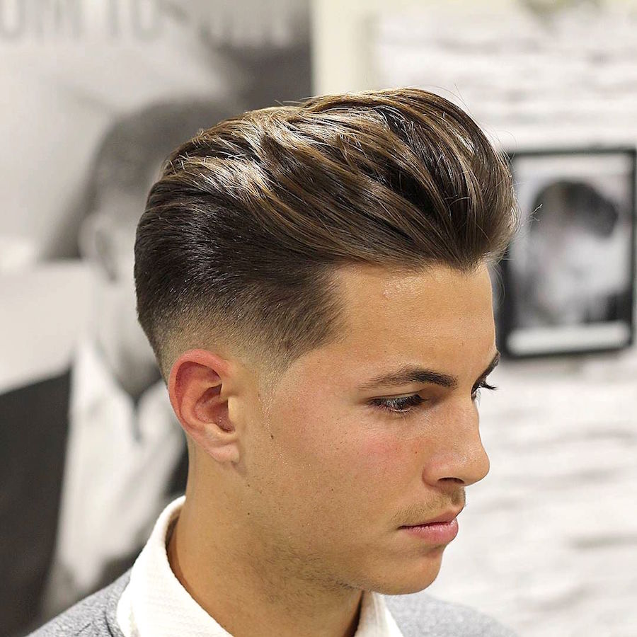 agusbarber__and longer fringe styled back short sides mens haircut