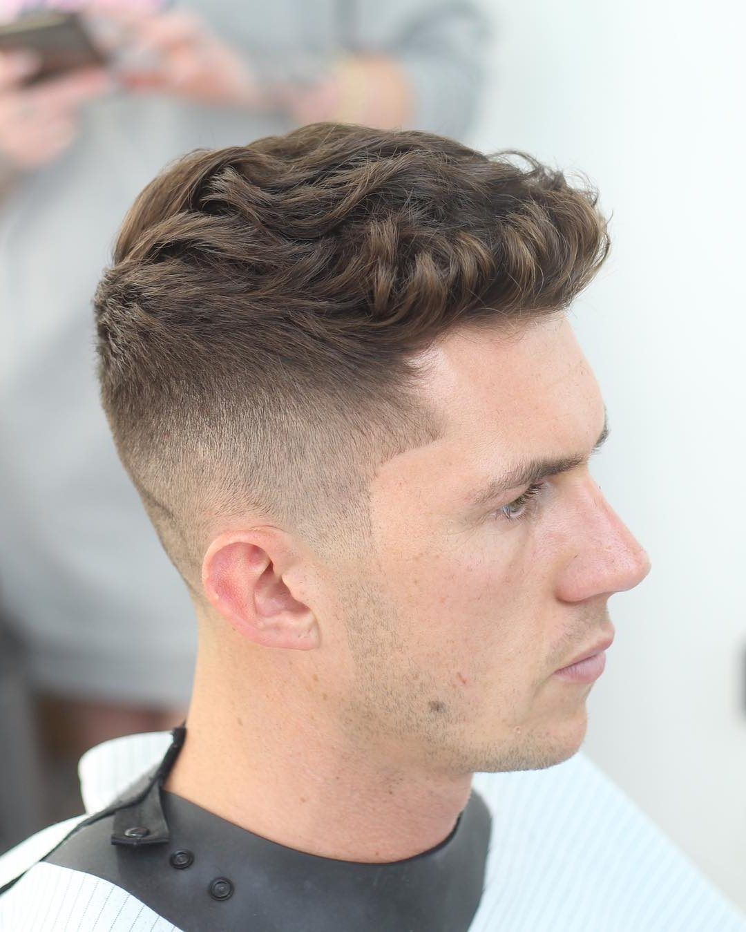 Short Pomp Fade For Wavy Hair Men