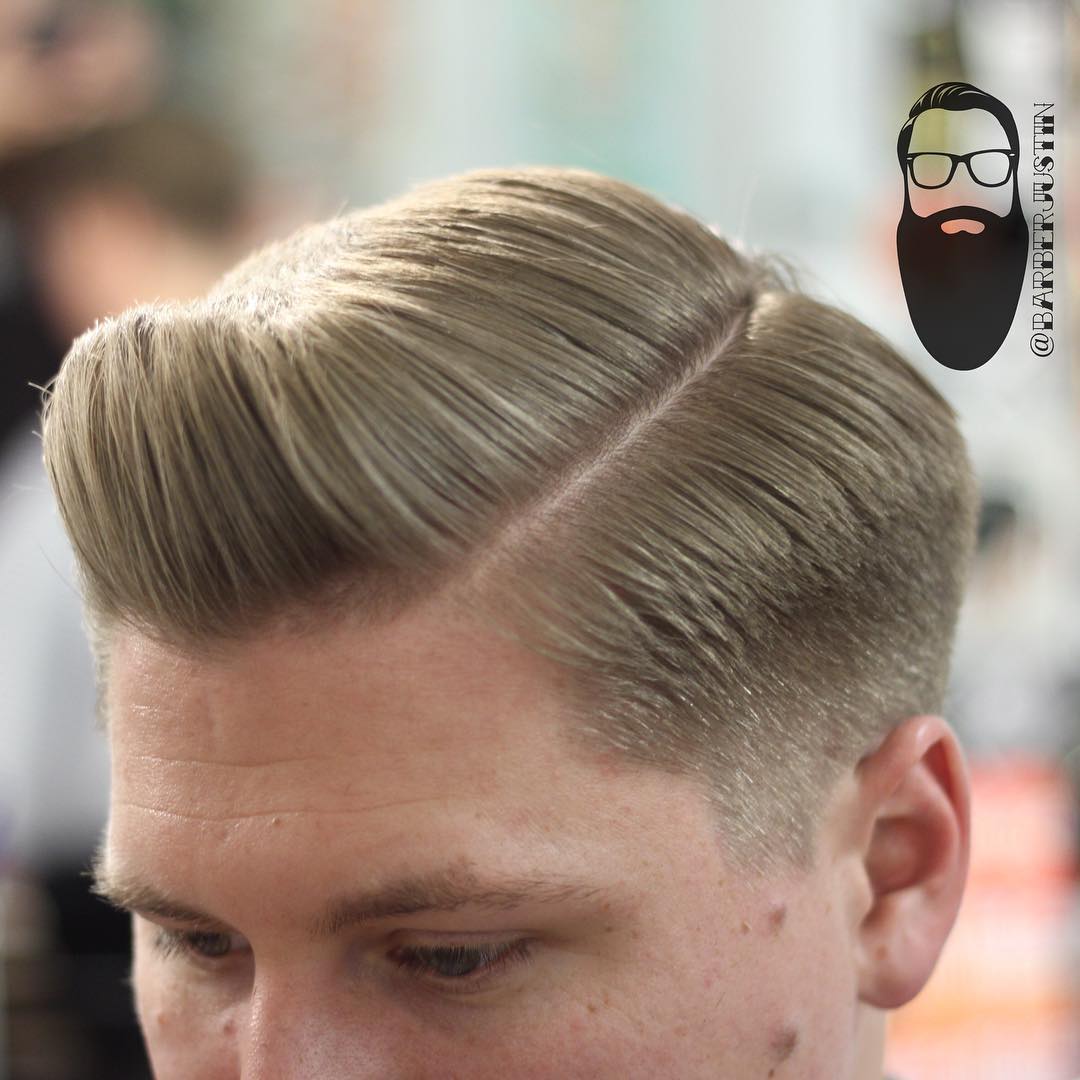 barberjustin side part pompadour hairstyle for men