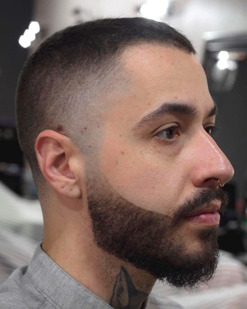 Taper fade buzz cut with beard