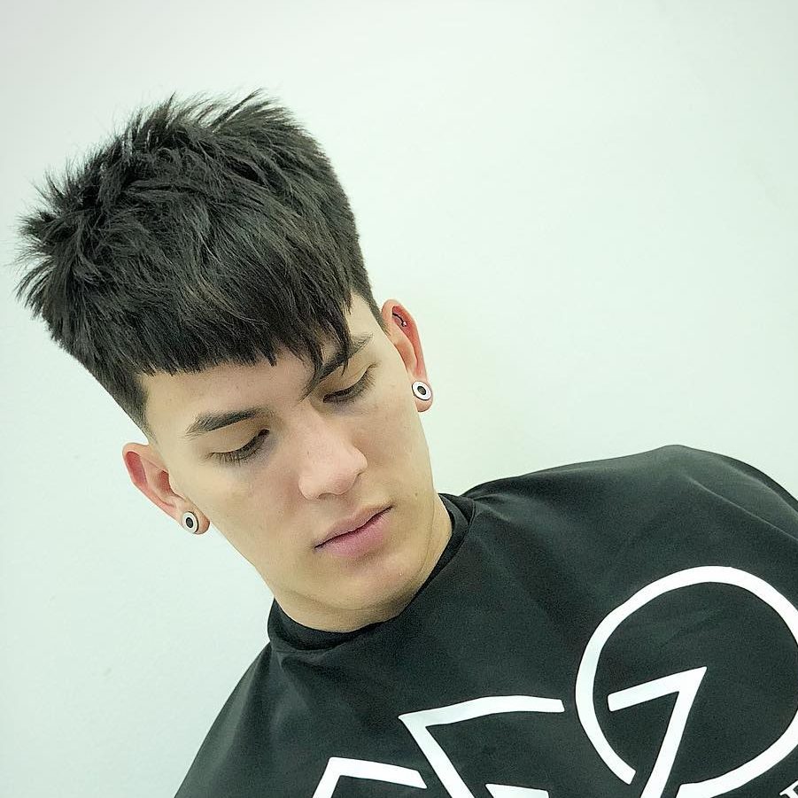 Diagonal bangs mens haircut