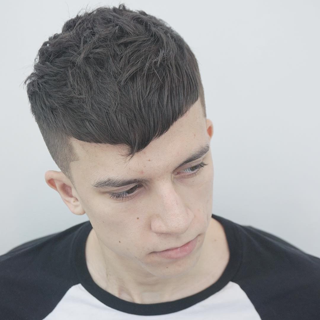 Angled fringe mens haircut