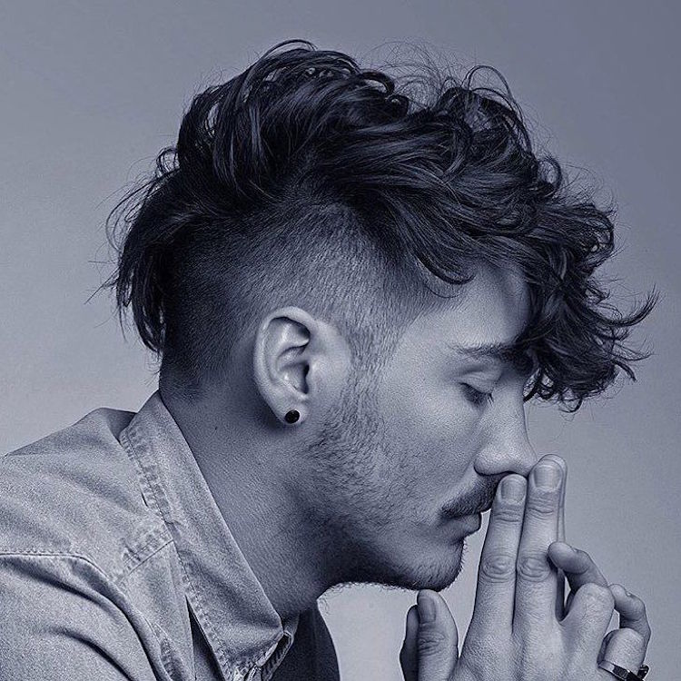 Disconnected undercut curly hair men