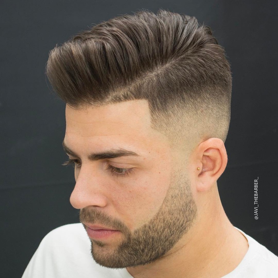 High fade pompadour haircut