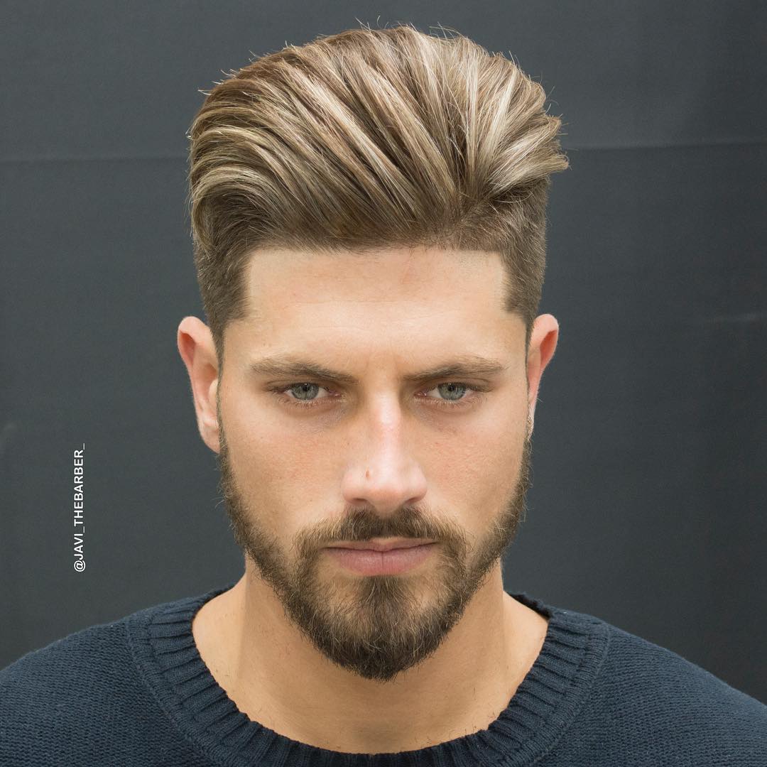 Medium length haircut for men with mid fade and line up