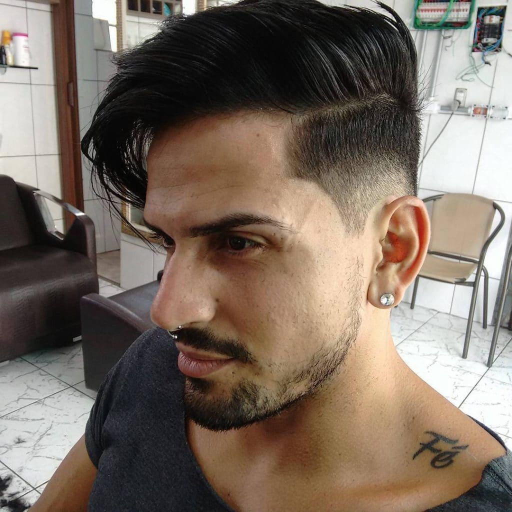 Medium length hair with low fade