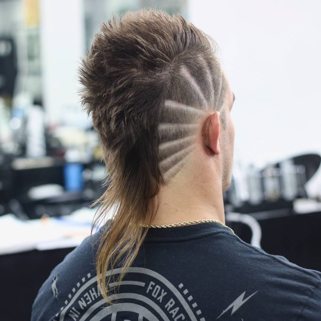 Burst fade mohawk mullet haircut