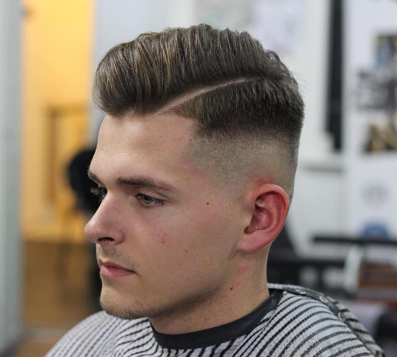 hard part high fade pomadour classic mens haircut