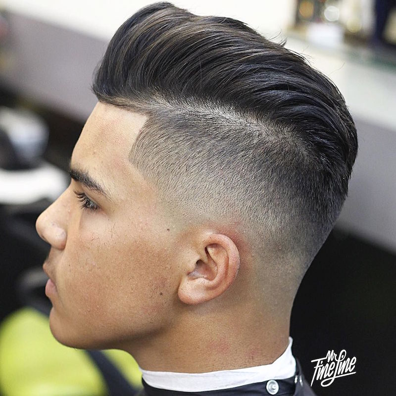 high skin fade pomadour