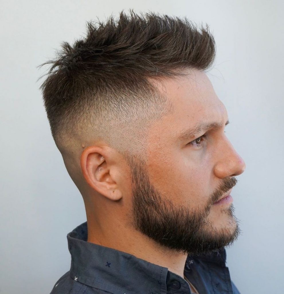 Faux hawk fohawk hairstyle with beard