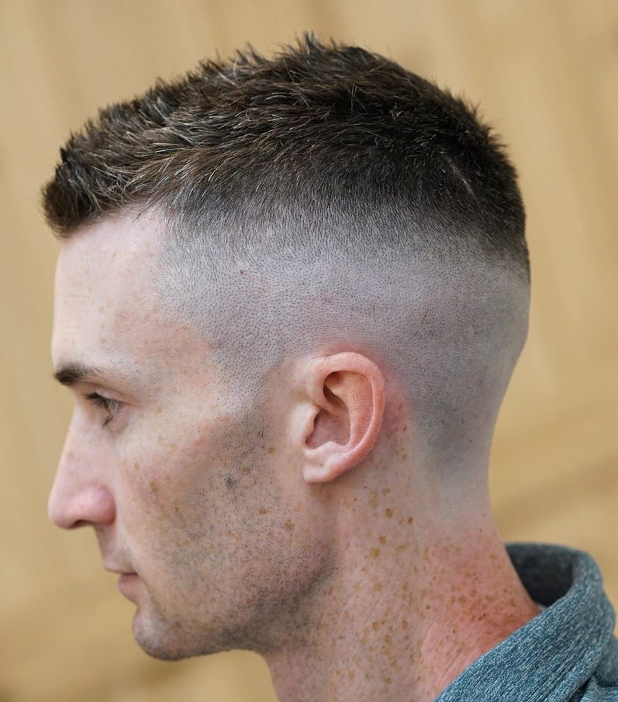 High and tight haircut with drop fade